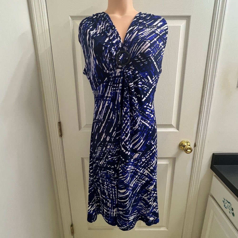 Elegant Blue Chaps Patterned Dress
